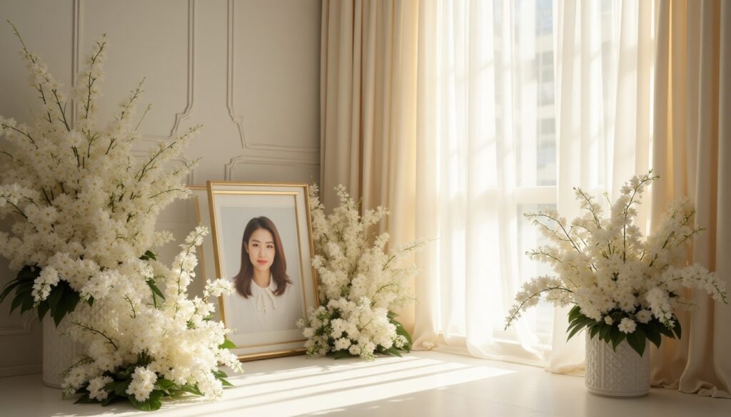 Subang Jaya funeral service setup with respectful floral display
